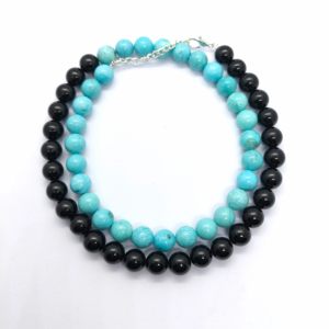 Collier en perles de turquoise et d'onyx AAA, 8 mm, rondelle, pierre précieuse naturelle, bijoux, pierre de guérison, collier ras du cou, cadeau fait main, collier en onyx - Product Image 1