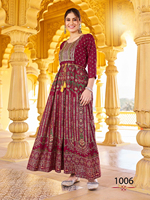 Online satış için 14Kg Rayon baskı ile nakış çalışması ile uzun Anarkali elbisesi