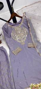 Traje de Salwar de color púrpura claro especial del festival con dupatta en trabajo de bordado de secuencia y tela de seda para fiesta y boda - Product Image 5
