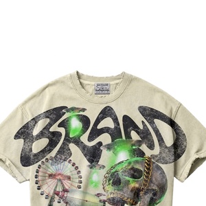 Camiseta Gráfica Oversize Personalizada con Lavado Ácido, Estilo Vintage Streetwear, Algodón Pesado, Estampado de Calavera Y2K, Unisex, Fabricante OEM ODM - Product Image 3