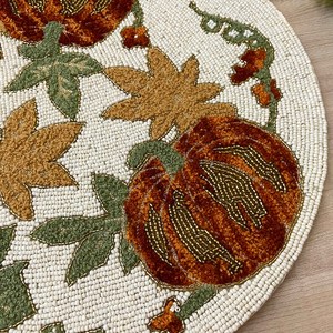 Set of 2, handmade <b>beaded</b> placematpumpkin harvest table matbead and embroidery charger - Product Image 3