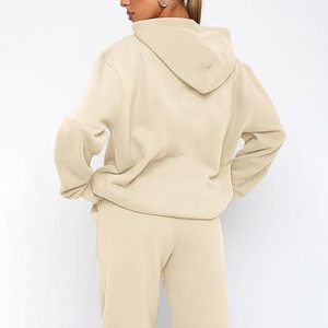 100% coton Tech polaire Wome survêtement uni surdimensionné deux pièces de haute qualité pour les femmes Anti-boulochage respirant sweats à capuche pour femme - Product Image 6