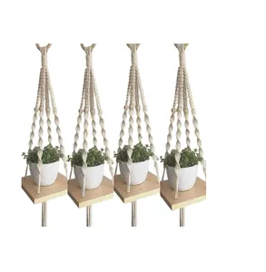 Fancy Design Macrame Plantenbakken Met Houten Bord Outdoor Ware Tuindecoratie Vers Komende Huisdecoratie Hangende Bloempotten