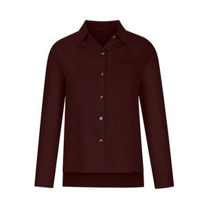 OEM Logo personnalisé Design 100% Lilen Chemise à manches longues de couleur kaki profond avec col rabattu pour femmes de coupe régulière de BD - Product Image 5