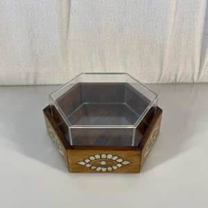 Arabian Style Eid <b>Ramadan</b> <b>Gifts</b> Acacia Wood Mother of Pearl Inlay <b>Box</b> with Acrylic Lid Cover Wooden MOP Trat Eye Shaped - Product Image 5