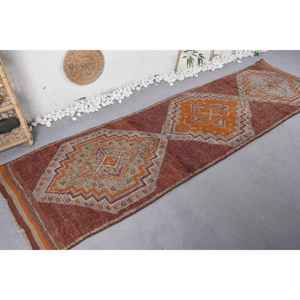 Orange Brown Vintage Turkish <b>Rug</b> 2.8 X 10.2ft Classic Ethnic Pattern Wool <b>Large</b> Area for <b>Bedroom</b> Rectangle Hallway Design Latex - Product Image 2