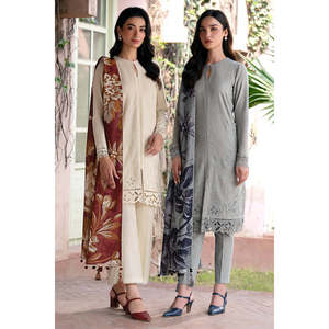 Ensemble Dhanak brodé 3 pièces JAZMIN avec châle en dentelle et pantalon à imprimé laine - BIC-3320-B - Product Image 4