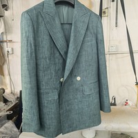 Costume Homme Vert Sauge Croisé à Revers Larges Boutons Blancs Poches à Rabat Costumes d'Affaires Mariage Marié Sur Mesure MTM
