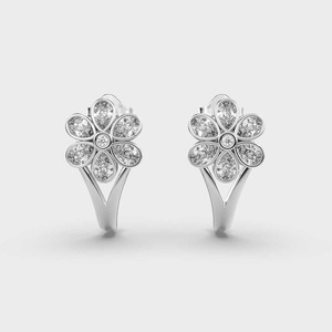 IGI Certified Lab Grown Pear & Round Diamond Flower <b>Drop</b> Earrings 14K Yellow / White / Rose Gold Floral Diamond Earrings - Product Image 5