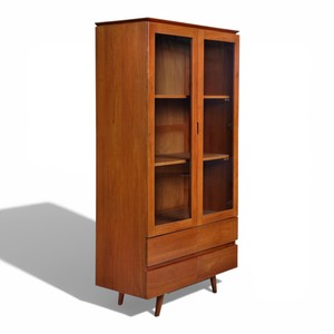 Librería de Almacenamiento Duradera y Ecológica de Madera de Teca Maciza con Puerta de Vidrio, Estilo Contemporáneo, para Sala de Estar, Oficina en Casa, Dormitorio y Muebles Escolares - Product Image 3