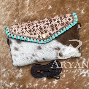 Cartera cruzada de cuero tallada a mano, funda de teléfono de embrague, carteras de cuero de vaca occidental, Cartera de Color turquesa para mujer - Product Image 1