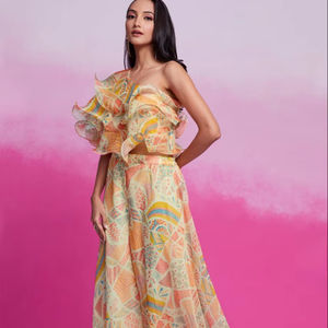 Ensemble coordonné en organza pour femmes élégantes haut et bas réguliers respirants pour une tenue décontractée dans la culture indienne et pakistanaise - Product Image 1