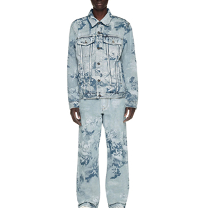 Custom High Quality Men's 2-Piece Sets 100% Cotton <b>Denim</b> <b>Jacket</b> Button Mid Waist Print Pattern Quick Dry Casual for Winter - Product Image 1