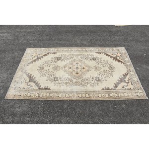 Alfombra turca Vintage Beige Marrón 5,4 X 9.2ft Tejido plano de lana con patrón de retazos para decoraciones de sala de estar - Product Image 4