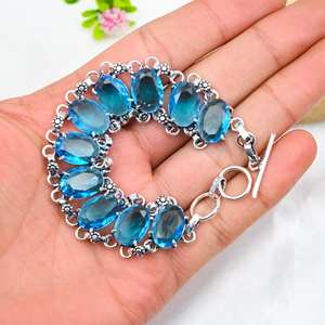 Pulsera de Topacio Azul, Plata de Ley 925, Joyería de Plata Hecha a Mano, Pulsera de Piedras Preciosas, Regalos de Boda y Cumpleaños para Ella - Product Image 5