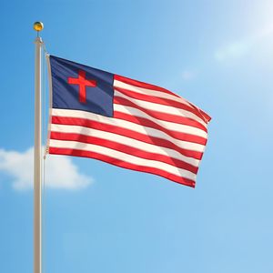 Bandera Americana con Cruz, 3x5 pies, para Exteriores, Impermeable, de Poliéster, Bordada, Patriótica, con la Imagen de Jesús, 2 Ojales de Latón - Product Image 1