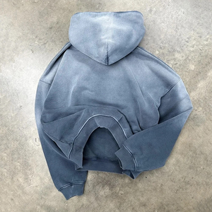 Streetwear personnalisé en détresse pulls à capuche vierge surdimensionné français éponge poids lourd Vintage lavage à l'acide soleil fané sweats à capuche - Product Image 3
