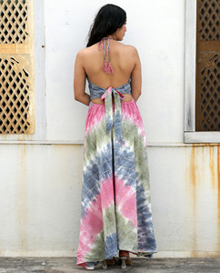 Tendencia 2024 ropa de mujer rayón verano desgaste diseñador espalda descubierta espagueti cuello Halter largo Multi Tie Dye Maxi vestido sin mangas - Product Image 4