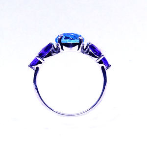 Anillo de estilo clásico de Plata de Ley 925 chapado en oro con amatista y Topacio azul - Product Image 4