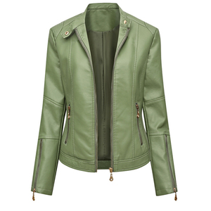 Chaquetas de Cuero PU Nuevas para Mujer, Chaquetas Ajustadas con Mangas Completas y Cierre, Ropa Exterior para Mujer, Chaquetas de Oficina para Mujer, Chaquetas de Calle para Otoño - Product Image 3