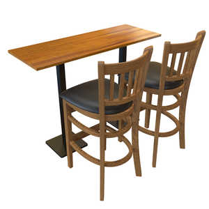 Chaise de bar/salle à manger en bois de style traditionnel/rustique avec dossier à lattes et coussin noir pour la salle à manger et les salons à domicile - Product Image 2