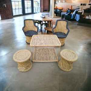 Silla de cojín de caña de mimbre de bambú hecha a mano natural, sofá de asiento cómodo único con mesa y otomana para el jardín del hogar - Product Image 5