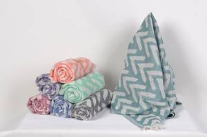 DAFNI BIG PAZAR <b>Purple</b> Printed Starfish Pattern Cotton Terry Fabric Beach <b>Towel</b> White Tassels Medium Weight HDPE Laminated - Product Image 2