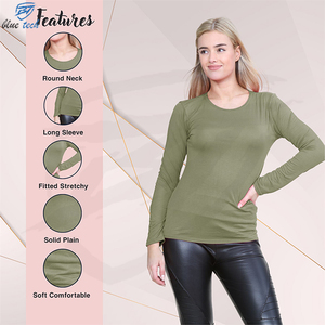 Camiseta de algodón de manga larga de nueva tecnología para mujer de fabricación profesional de alta calidad teñida lisa - Product Image 2