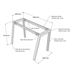 Pieds de table en acier Aton Concept HCAT001 1000x600mm, robustes, design industriel et minimaliste, pour meubles d'hôpital, pieds de banc - Product Image 2