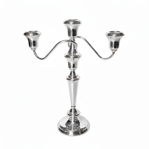 Candélabre à 3 bras en métal argenté poli, support classique pour bougies coniques, décoration de table formelle, mariage, Noël, décoration de la maison, buffet - Product Image 1