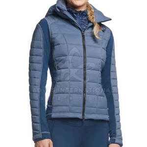 Chaqueta de burbujas con capucha sólida de invierno informal para mujer, gruesa con cremallera frontal, forro de nailon transpirable, tela de punto - Product Image 6
