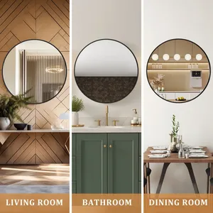 Miroir décoratif rectangulaire argenté de style moderne avec cadre noir antique, facile à installer, miroir mural pour se maquiller, chambre à coucher - Product Image 6