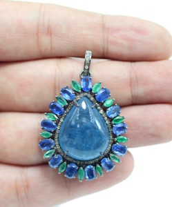 925 argent Sterling naturel aigue-marine lisse pendentif cyanite pendentif émeraude pendentif pierre précieuse diamant pendentif bijoux en argent - Product Image 2