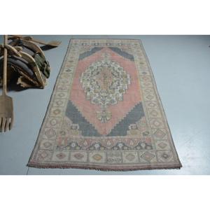 Vintage Turkish Rug 4x7.7 ft, <b>Red</b> Area Floral <b>Wool</b> Rug - Product Image 1