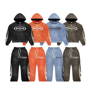 Nuevo diseño de gran tamaño Boxy Fit hombres chándal Casual Streetwear al por mayor personalizado Rhinestone Flayer Pent con cremallera sudaderas con capucha - Product Image 3