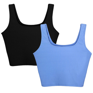 Débardeur court en tricot côtelé basique Couleurs décontractées pour femmes Débardeur court côtelé sans manches Top court basique encolure dégagée Cro - Product Image 4