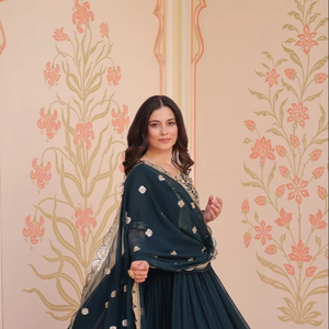 Vestido DE TRABAJO bordado con secuencia Zari pesada con borde de encaje bordado Dupatta - Product Image 1