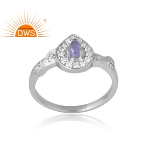 แหวนเงินแท้ชุบพัลเลเดียมธรรมชาติและแหวนพลอยโทแพซสีขาวดีไซน์ไม่เหมือนใครสำหรับผู้หญิง - Product Image 1