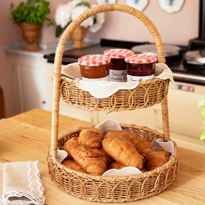 Venta al por mayor eco-friendly tejido a mano ratán redondo 2 niveles pedestal pastel soporte buena elección bandeja para servir para la decoración del hogar de Vietnam - Product Image 5