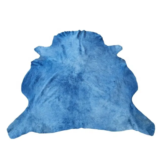 Puur Echt Koeienhuid Bont Leer Geverfd Blauw Haar Op Handgemaakt Koeienhuid Gebied Tapijt En Tapijten Voor Thuis-En Kantoordecoraties