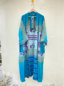 Indian Handmade Vintage Silk Sari Kimono Sleep <b>Robe</b> High-quality V-neck Drawstring Closure Quick <b>Dry</b> Breathable Soft Smooth Free - Product Image 6