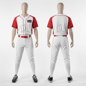 Ensemble d'uniformes de baseball rouges et blancs personnalisés Tissu en polyester respirant Vêtements d'équipe à manches raglan élégants - Product Image 1