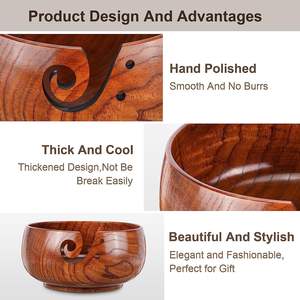 Wooden Yarn Bowl, <b>Knitting</b> Yarn Bowl with Holes Storage Handmade to Prevent Slipping, Perfect Yarn <b>Holder</b> Bowl for Crocheting - Product Image 2