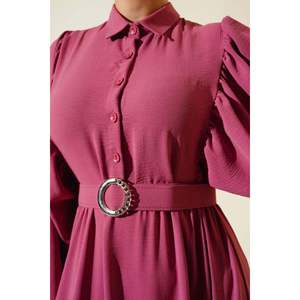 Robe décontractée Dusty Rose à manches ballon et col chemise - Product Image 4