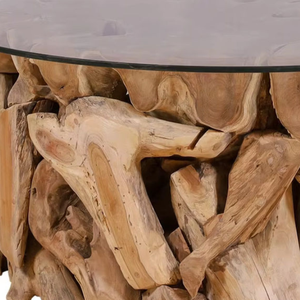 Table basse ronde en racine de teck, fabriquée à la main en bois de teck massif pour une décoration d'intérieur naturelle et rustique. - Product Image 6