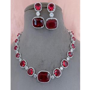 Collier de luxe en diamant CZ Zircon avec boucles d'oreilles ensemble de bijoux aspect diamant américain pour cadeau de mariage fête élégante pour les femmes - Product Image 1