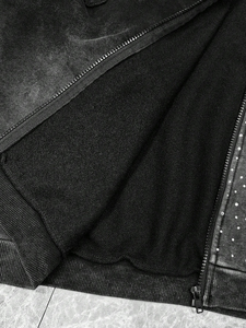 Sweat à capuche en polaire avec strass et lavage à l'acide pour une tenue de course décontractée et confortable ou une tenue quotidienne de streetwear décontractée - Product Image 5