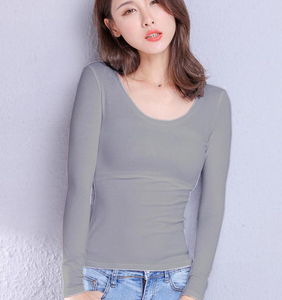 T-shirts pour femmes à col mandarin, coupe ajustée, manches longues, anti-plis, en tissu soie-coton Dobby, imprimés numériquement - Product Image 2