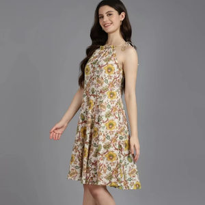 Robe d'été en coton indien fait à la main sans manches imprimé floral fête porter taille naturelle élégant cadeau personnalisé en vente! - Product Image 1