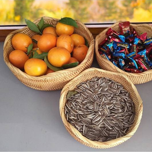 Juego de bandejas de mimbre natural de 3 piezas hechas a mano con cuencos de mimbre decorativos redondos, Color de tamaño personalizable para almacenamiento de cocina - Product Image 6